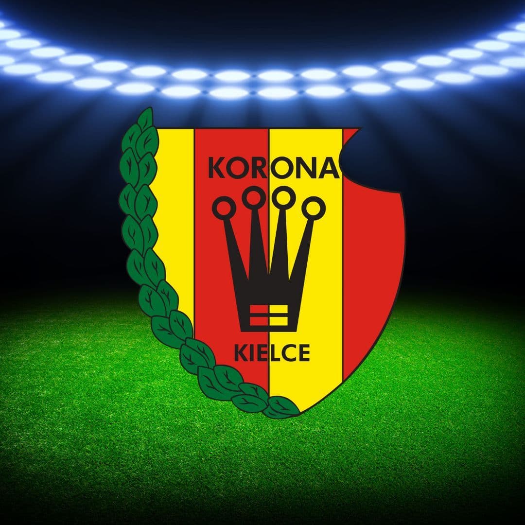 herb korony kielce na tle stadionu