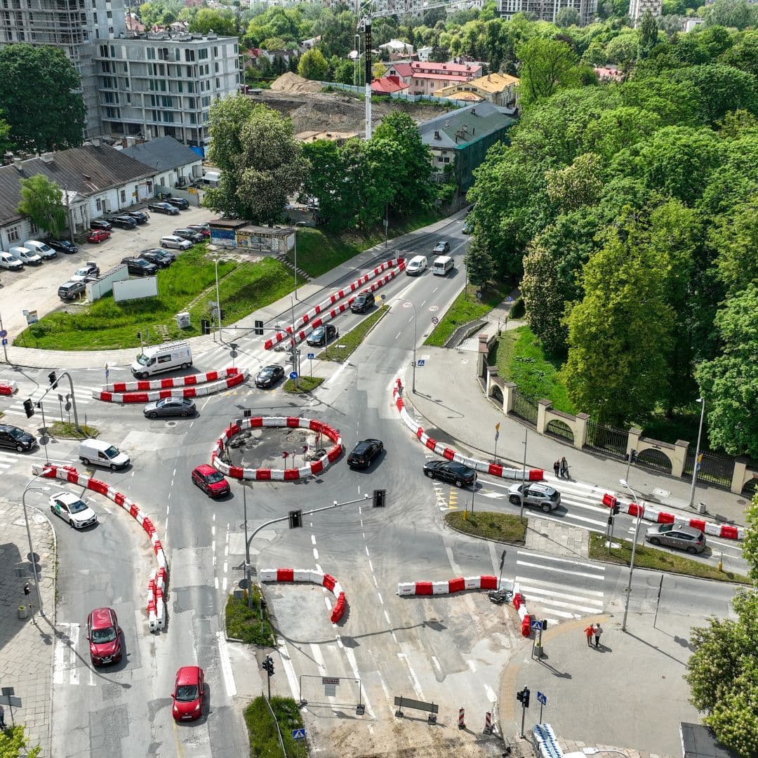 Skrzyżowanie ulic Seminaryjskiej, Jana Pawła II i Ogrodowej z lotu ptaka